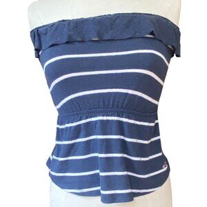 Hollister Babydoll Striped Ruffle Tube Top Boho Beachy Nautical Festival Y2K-M